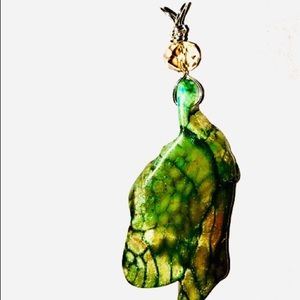 Blue green agate with crystal sterling mounting